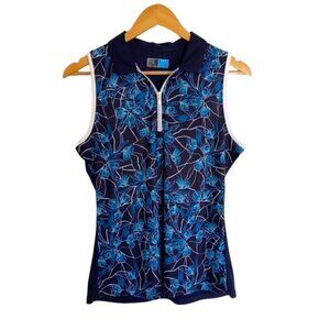 PGA Tour Floral Breeze Print Sleeveless Golf Polo Shirt Medium